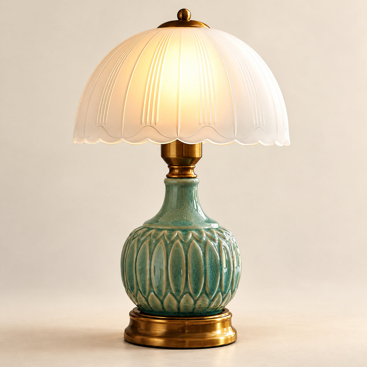 Vintage Green Ceramic Mushroom Table Lamp