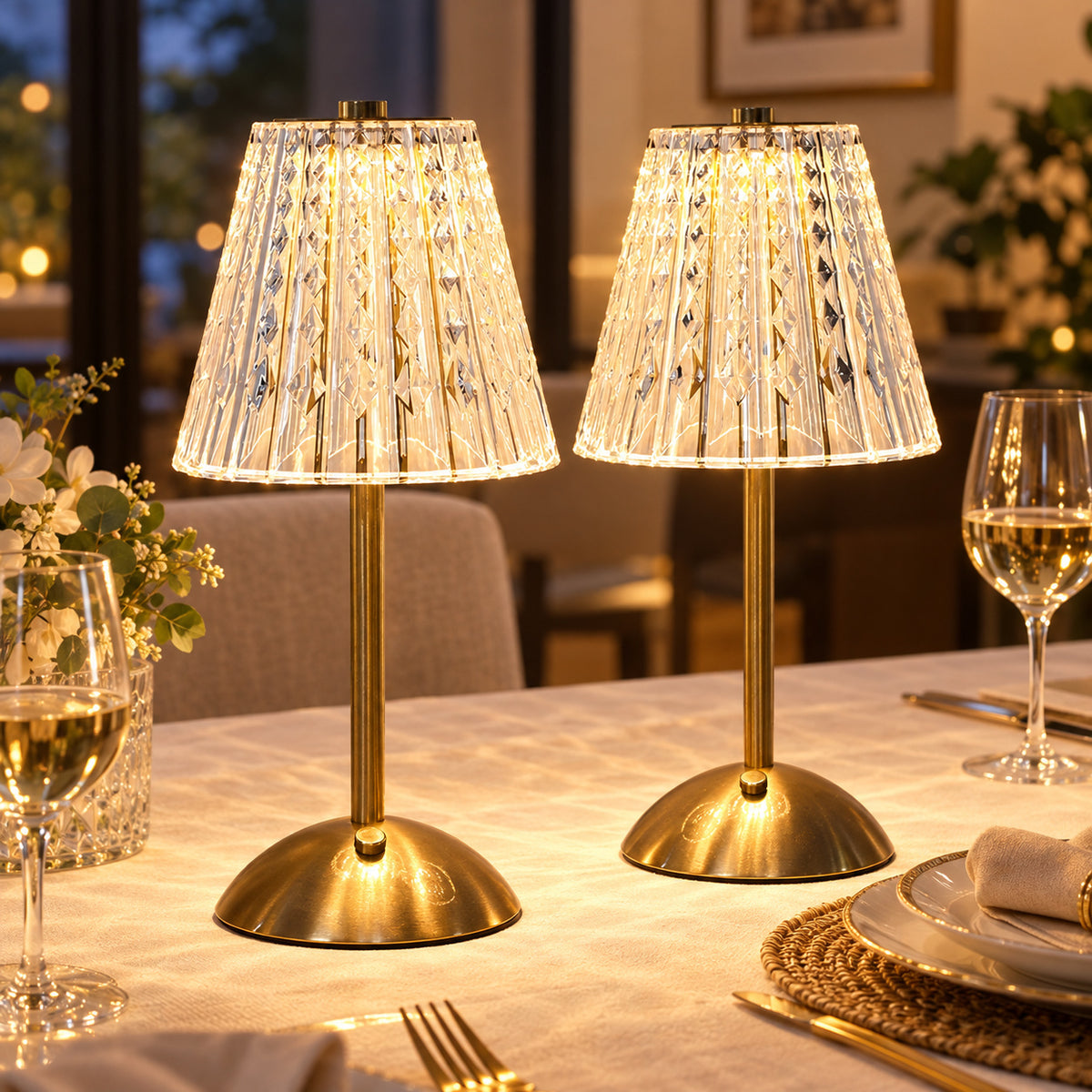 Rechargeable Crystal-Look Table Lamps Two Pack