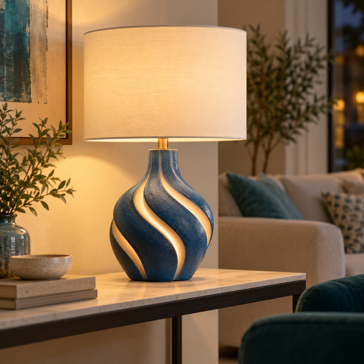 Xelquarvo sculptural blue table lamp detail